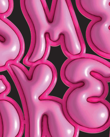 inflated pink letters in the shape of a cow